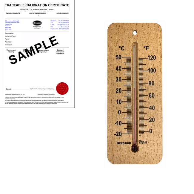 150mm Wall Thermometer -20/50C&F w/Trace