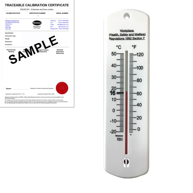 240mm Wall Thermometer -20/50C&F w/Trace