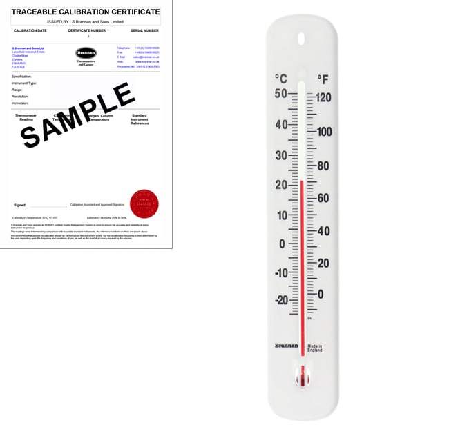 215mm Wall Thermometer -20/50C&F w/Trace